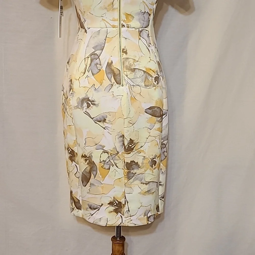 Calvin Klein Yellow Floral Detail Short Sleeve Sheath Dress - Picture 10 of 11